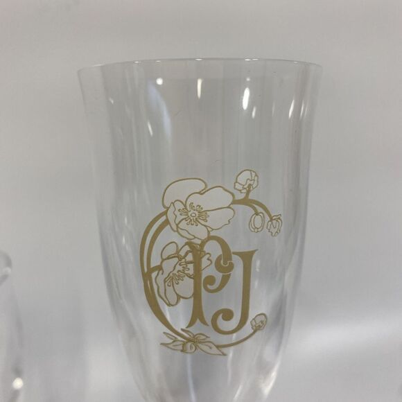 Pair (2) Perrier Jouet Champagne Flutes Glasses Etched Logo - Picture 4 of 7